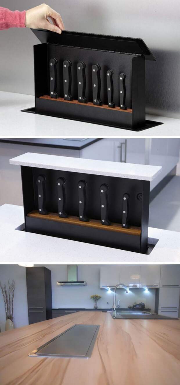 Выдвижная система хранения кухонных ножей фото