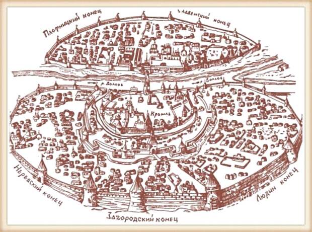 Карта Новгорода в 12-13 веках