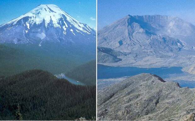 7. «Гора Сент-Хеленс до и после извержения в 1980-м году» в мире, вещи, кадр, красота, подборка, удивительно, фото