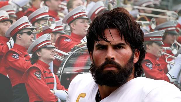 Sam Hartman waits for North Carolina State band to finish playing after Notre Dame win