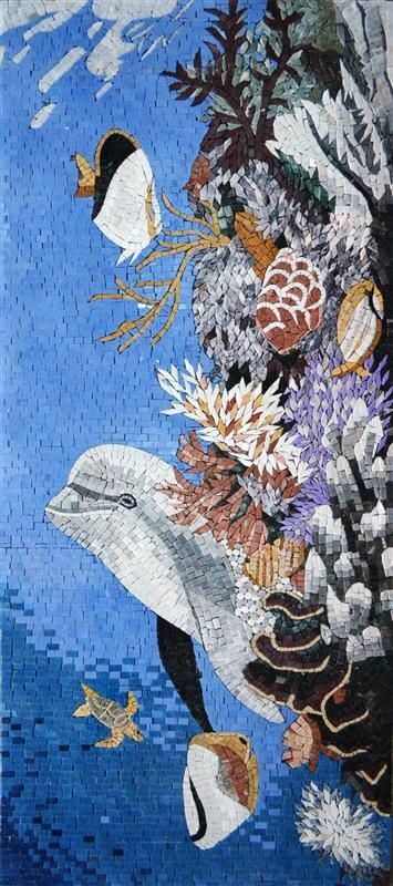 Stainglass Mosaics On Glass | Art - Mosaics & Stained Glass / Dolphin In Ocean Mosaic