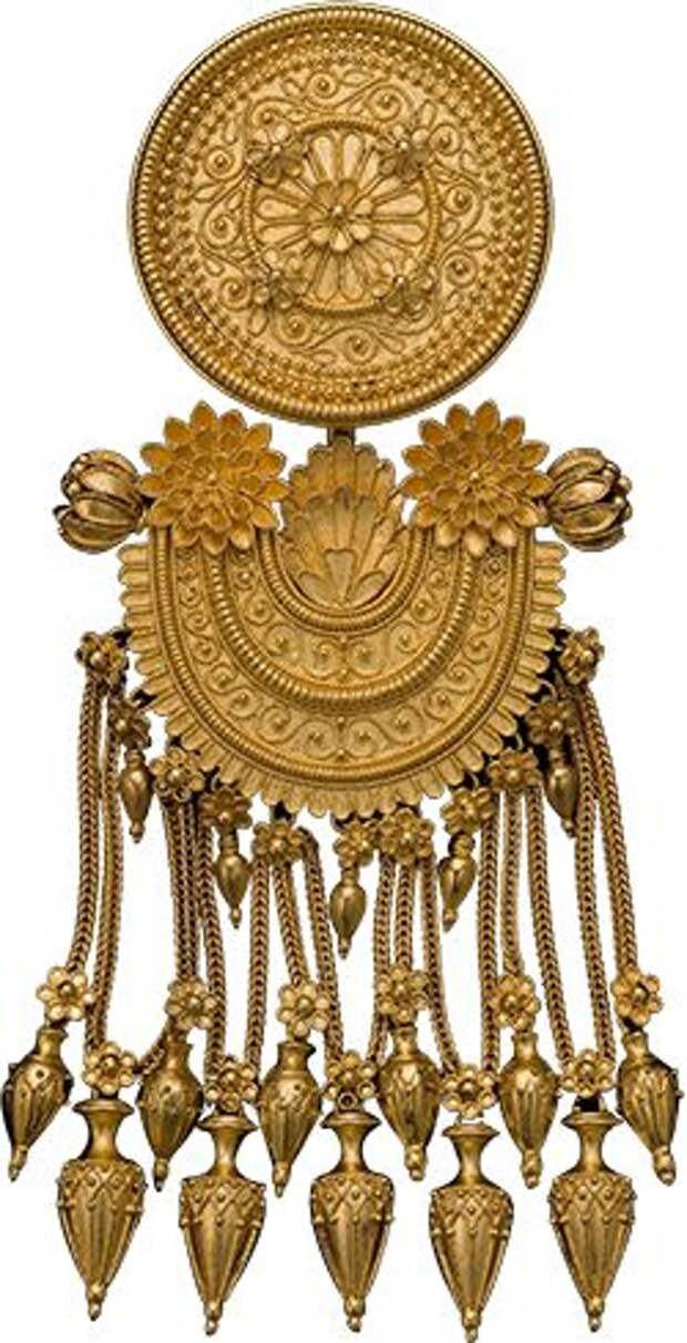Kuru-aunt fringe brooch, Gold, Circa 1860, Italy Creator :	Augusto Castellani.