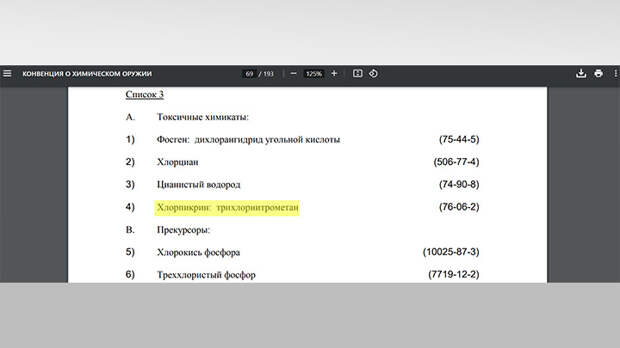 ФРАГМЕНТ СПИСКА № 3 КОНВЕНЦИИ ПО ЗАПРЕЩЕНИЮ ХИМОРУЖИЯ // СКРИНШОТ СТРАНИЦЫ САЙТА OPCW.ORG
