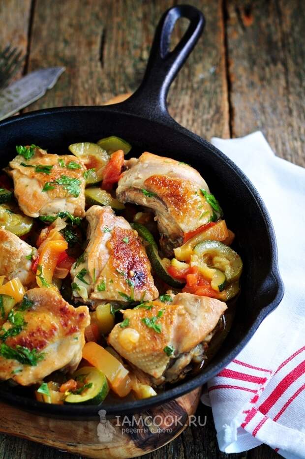Рецепт курицы с кабачками на сковороде