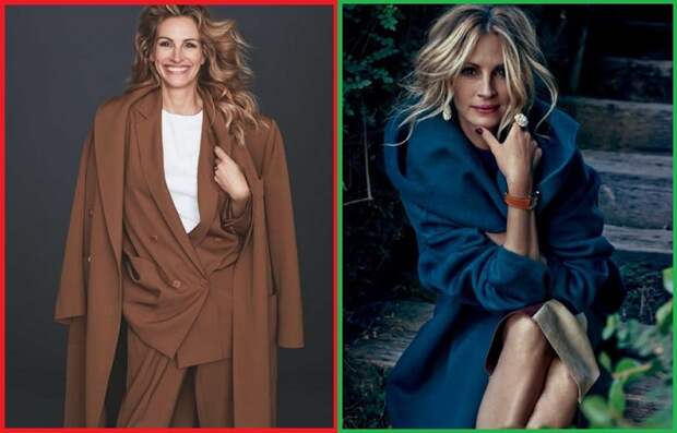 По теории цветотипов Джулии Робертс идут теплые оттенки, но холодные также смотрятся великолепно