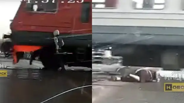 Мужчина в наушниках чудом выжил под колесами поезда (ВИДЕО)