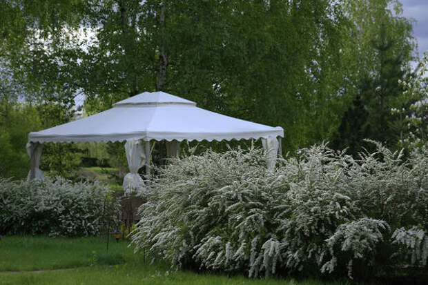 Стильный шатер из ткани украсит любой уголок сада