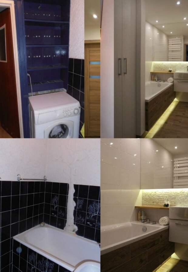 современный дизайн ванной комнаты фото до и после белый цвет дерево