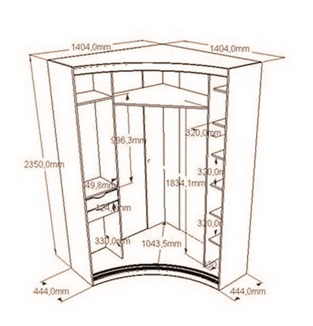 угловой шкаф купе с размерами