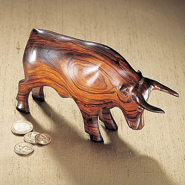 Carved Wooden Bull Sculpture