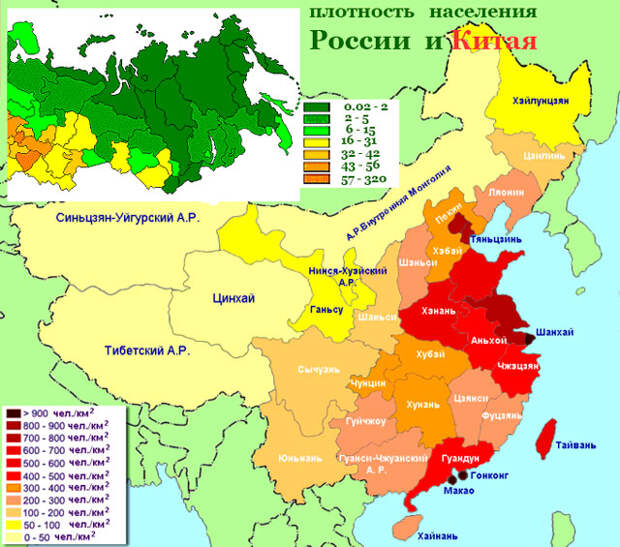 Карта плотности населения китай