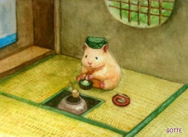 Акварельные рисунки хомяка, ведущего обычную человеческую жизнь