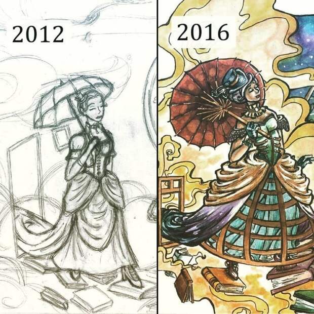 Художники запустили флешмоб: они перерисовывают свои старые работы. Разница очевидна! до и после, искусство, рисунок, тогда и сейчас, художник
