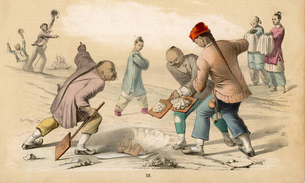 Миссионер пытается остановить инфантицид в Китае. Иллюстрация 1850 года