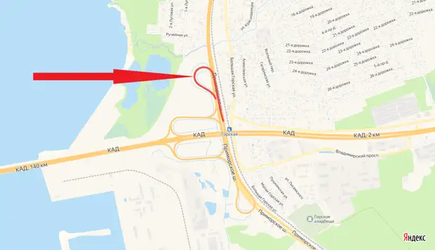 На развязке КАД с Приморским шоссе полностью перекроют разворотную петлю с 10 мая