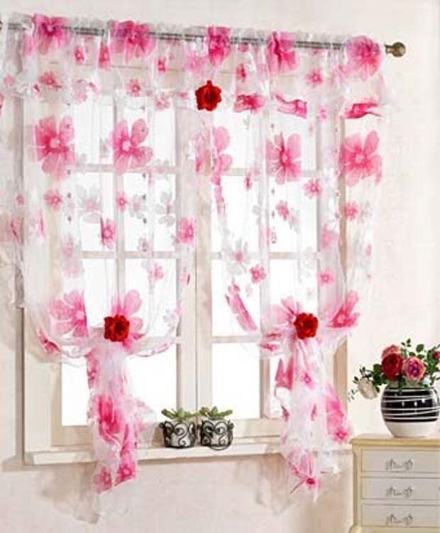 романтические розовые шторы для кухни