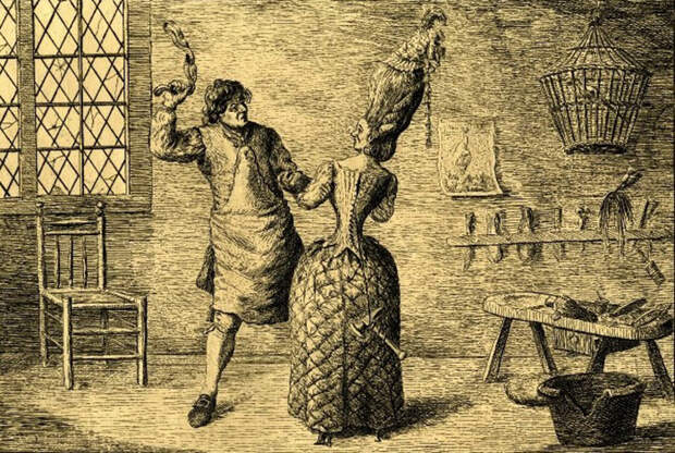 Тугая шнуровка, или Жена сапожника прифрантилась. Английская карикатура. 1777 год