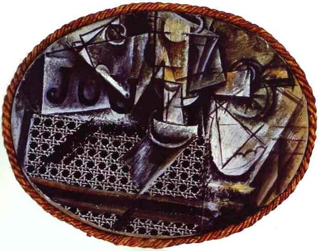 Пабло Пикассо. Натюрморт с плетеным стулом. 1911 год