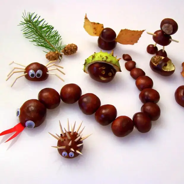 Осенние поделки из каштанов - творите с детьми