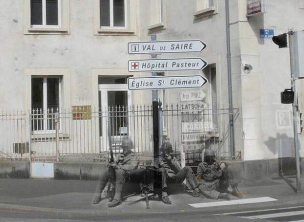 Сцены Второй мировой, наложенные на изображения современных улиц