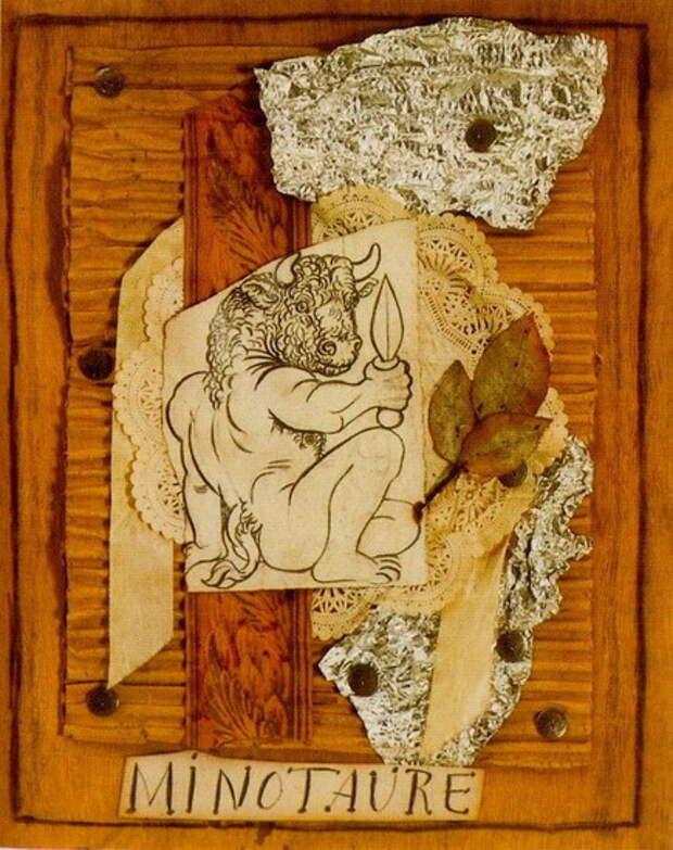 Пабло Пикассо. Сидящий минотавр с кинжалом (макет для покрывала `Минотавр`). 1933 год