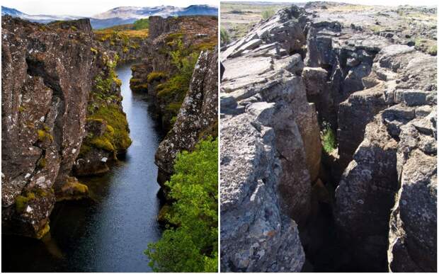 В Исландии можно своими глазами увидеть разлом Евразийской и Североамериканской тектонических плит. 