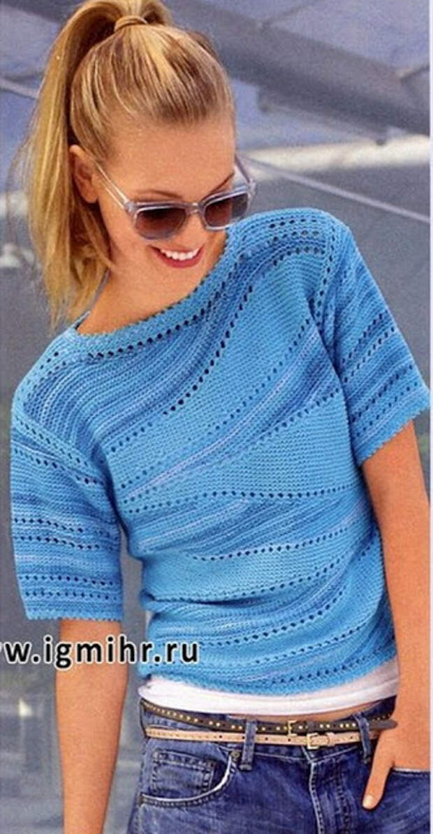 Оригинальный летний пуловер спицами
