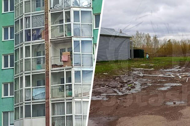 Mash Batash: в башкирском городе Туймазы ветер вырвал рамы балкона на 7-м этаже