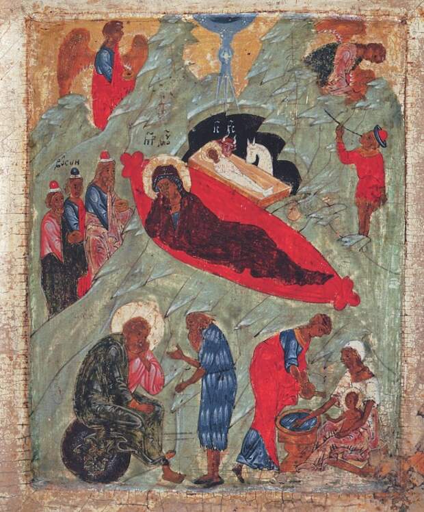 Рождество Христово: иконы и фрески.  Рождество Христово, первая половина XVI века, Средняя Русь