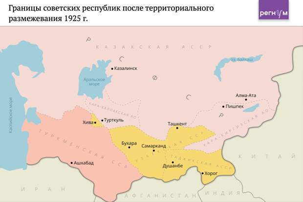 Границы советских республик после территориального размежевания