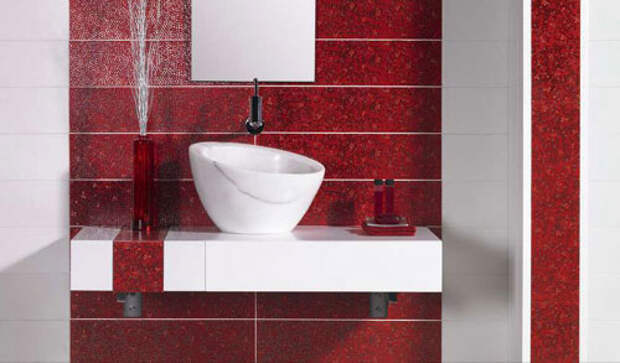 красный цвет в дизайне ванной комнаты, bathroom in red, red bathroom, красная ванная, фото красной ванной комнаты