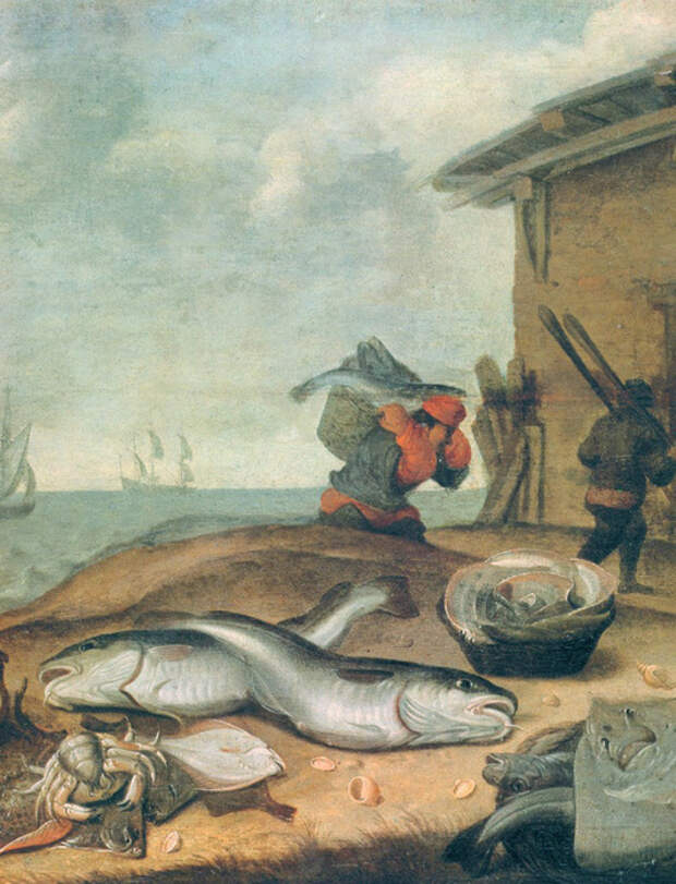 В. Ормеа и А. Виллартс, Рыбы на морском берегу, 1649, Эрмитаж, Санкт-Петербург