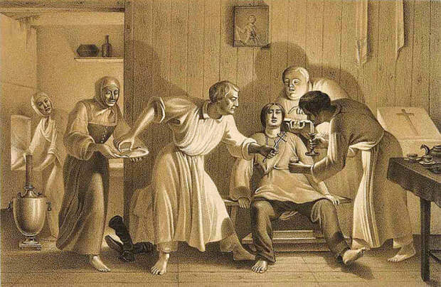Оскопление. Литография из «Исследования о скопческой ереси Даля» от 1844 года. Оскопление. Литография из «Исследования о скопческой ереси Даля» от 1844 года.