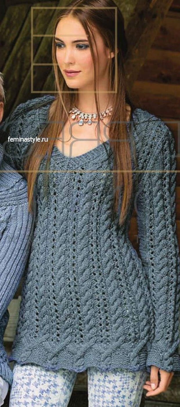 Ажурный пуловер с косами сицами