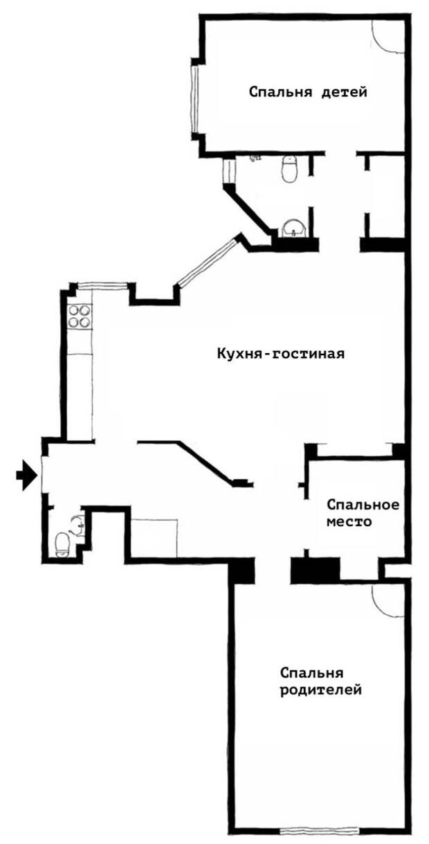 Квартира чем-то похожа на наши "распашонки"