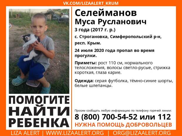 Под Симферополем пропал трёхлетний малыш, идёт поисковая операция