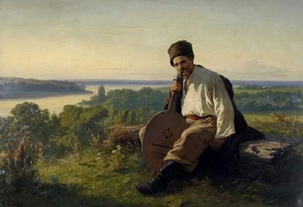 Тарас Шевченко с кобзой над Днепром. (1875). Автор: Константин Трутовский.