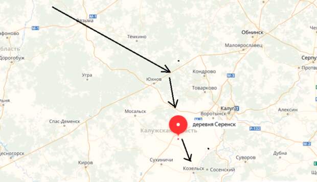 примерный маршрут корпуса Батыя к Серенску и Козельску