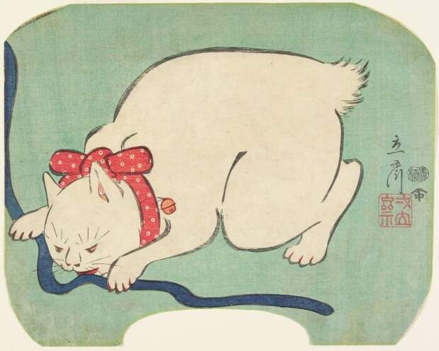 Хиросигэ II – Белый кот, играющий со шнурком. \ Фото: collections.artsmia.org.