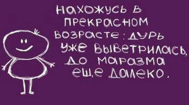 Нахожусь в прекрасном возрасте: дурь уже выветрилась, до маразма ещё далеко.