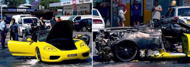 В Сиднее ограбили водителя пока он тушил свой Ferrari за 150,000$ неудача, fail