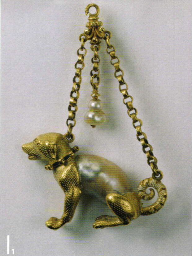Подвеска в виде охотничьей собаки,1560, золото, жемчуг