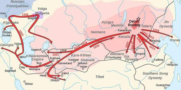 Завоевания Чингисхана (изображение из открытых источников)