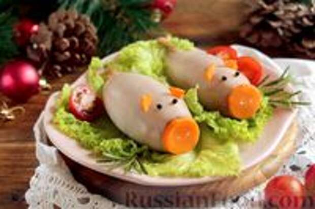 Фото к рецепту: Кальмары, фаршированные рисом с грибами