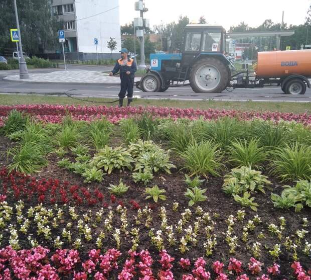 Коммунальщики в Северном в жару усиленно поливают улицы