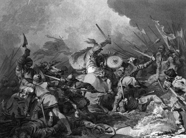 De seneste, der havde succes med at invadere England, var de fransktalende normanner med Vilhelm Erobreren i spidsen under Slaget ved Hastings. (Illustration:Â Philip James de Loutherbourg (1740â1812))