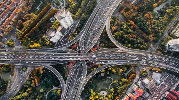 traffic on highways from above electric vehicles charging future