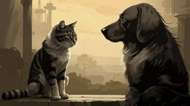 Кошка и собака / Изображение сгенерировано с помощью нейросети Kandinsky by Sber AI / amic.ru