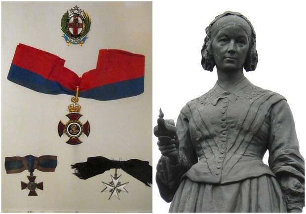 Слева направо: Медали Флоренс Найтингейл. \ Памятник Флоренс Найтингейл. Слева направо: Медали Флоренс Найтингейл. \ Памятник Флоренс Найтингейл.