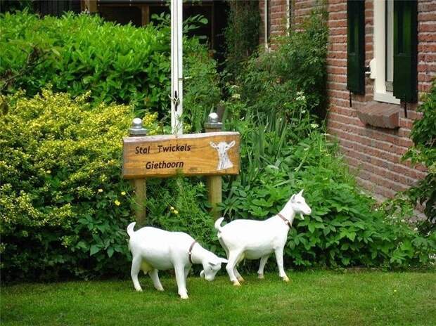Настоящие козьи рога и фигурки самих коз, являются местной достопримечательностью деревни Гитхорн.
